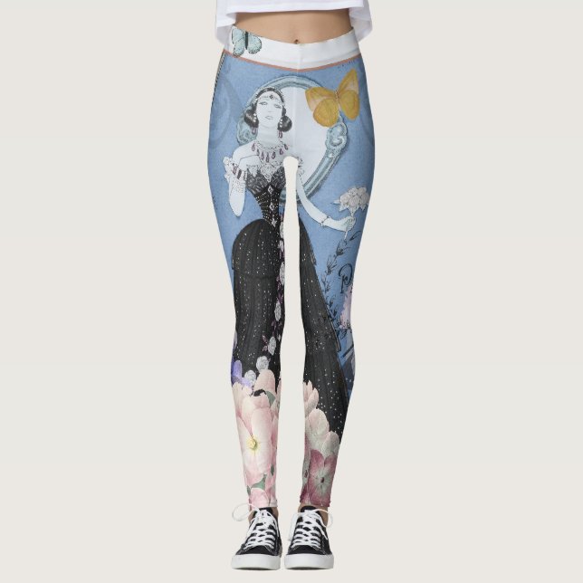Leggings Femme élégante bleue Robe florale fantaisie  (Devant)