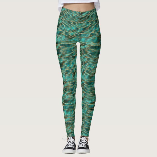 Leggings Femmes d'Leggings - Blue And Gold Pattern (Devant)