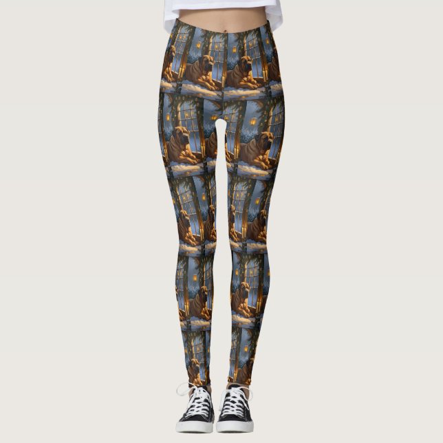 Leggings Festif Bullmastiff avec les lumières de Noël (Devant)