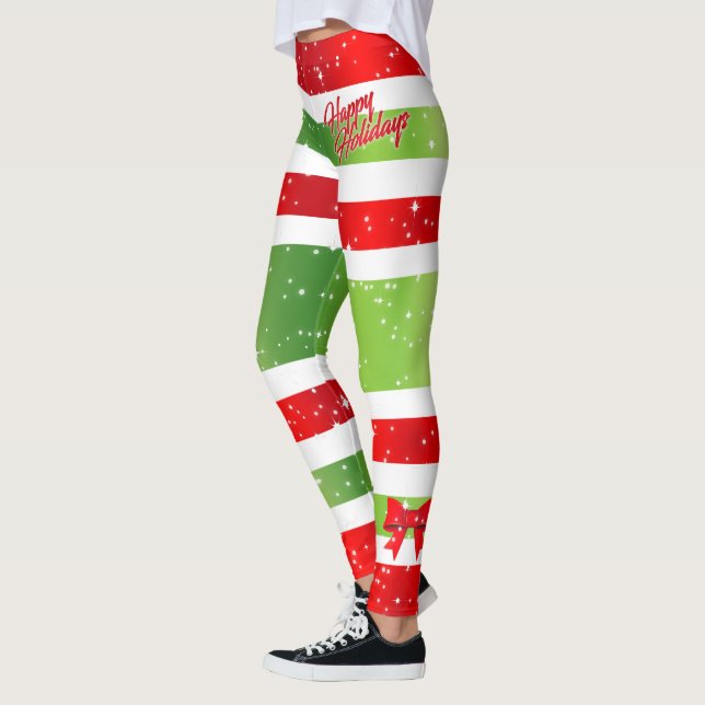 Leggings Festive Happy Holidays Text With Ribbons and Snow (Gauche)