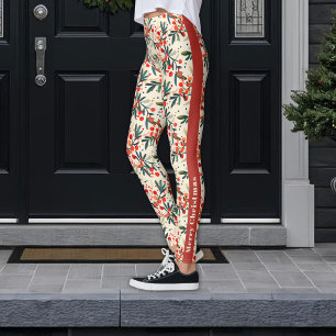 Leggings Festive Red Christmas Holly Berries