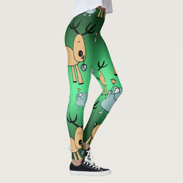 Leggings Festive Red Green Vacances Noël Animaux (Droite)