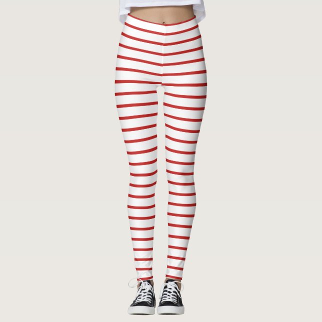 Leggings Festive rouge et blanc rayé (Devant)
