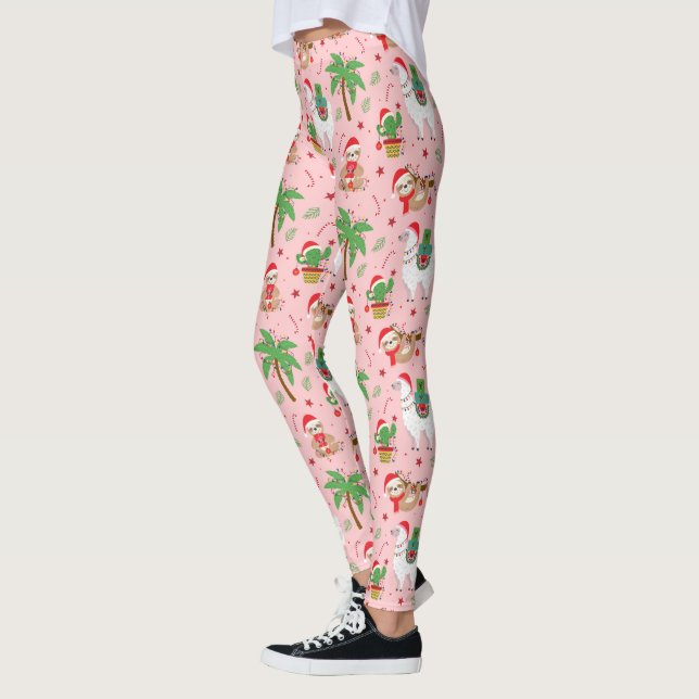 Leggings Festive Sloths and Llamas Motif de vacances (Gauche)