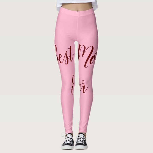 Leggings Fête de la mère rouge rose meilleure maman jamais  (Devant)