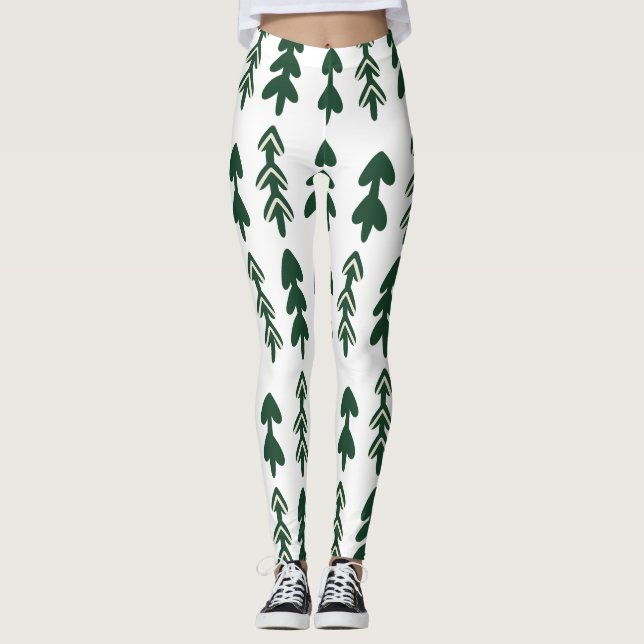Leggings Fête de Noël Beige Vert Personnalisée (Devant)