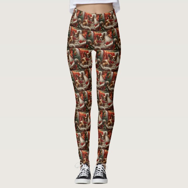Leggings Fête de Noël de chien de Papillon (Devant)