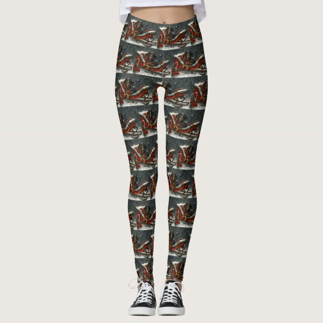 Leggings Fête de Noël du chien Dachshund (Devant)