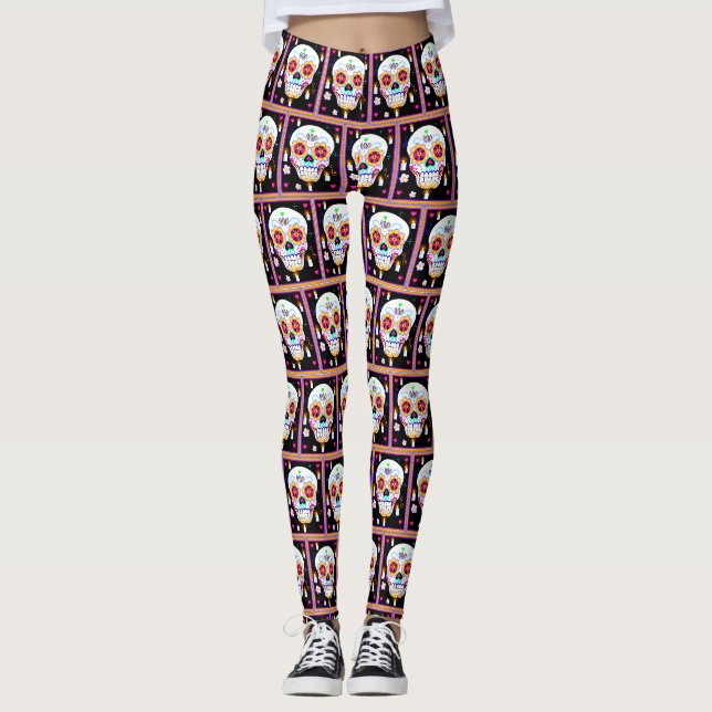 Leggings Fête Mexicaine Du Crâne Sucrier Mort (Devant)