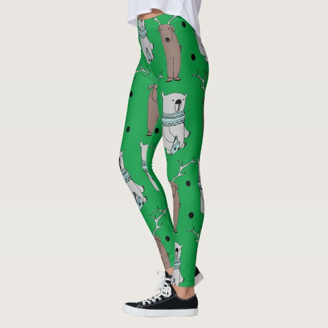 Leggings fêtes de Noël animaux ours rennes (Gauche)