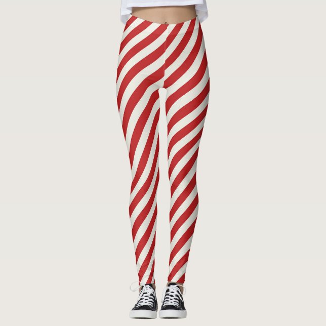 Leggings Fêtes de Noël Rouge & Crème Beige Blanc Gris (Devant)