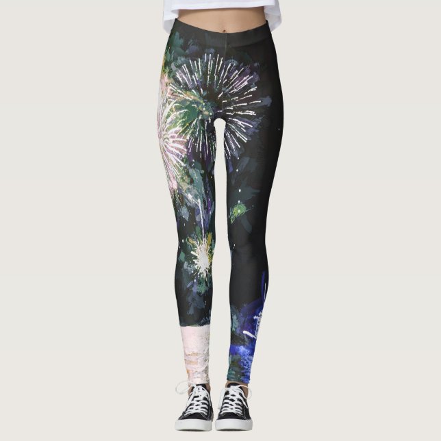 Leggings Feu d'artifice célébrer bateau aquarelle Océan (Devant)