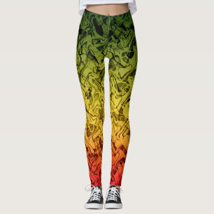 Leggings Feu Rasta Abstrait Fumée Cool Vert Jaune Rouge
