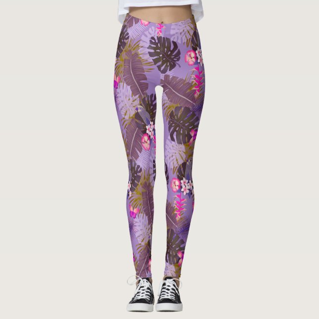 Leggings Feuillage tropical violet d'été (Devant)