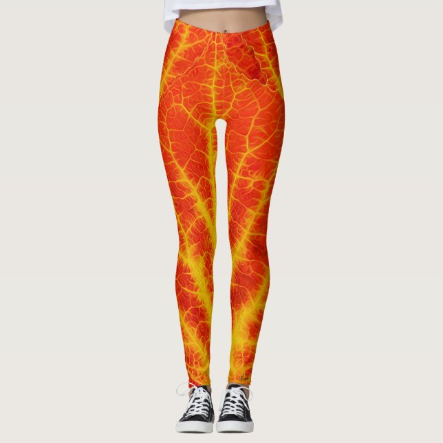Leggings Feuille d'Aspen rouge et jaune #10 (Devant)