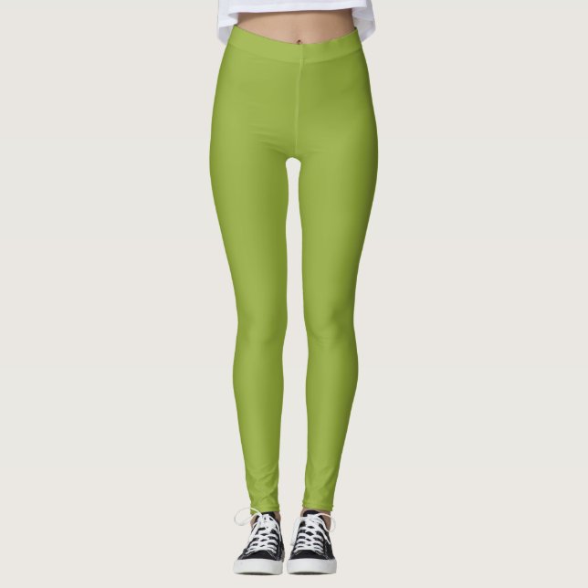 Leggings Feuille de bambou vert solide (Devant)