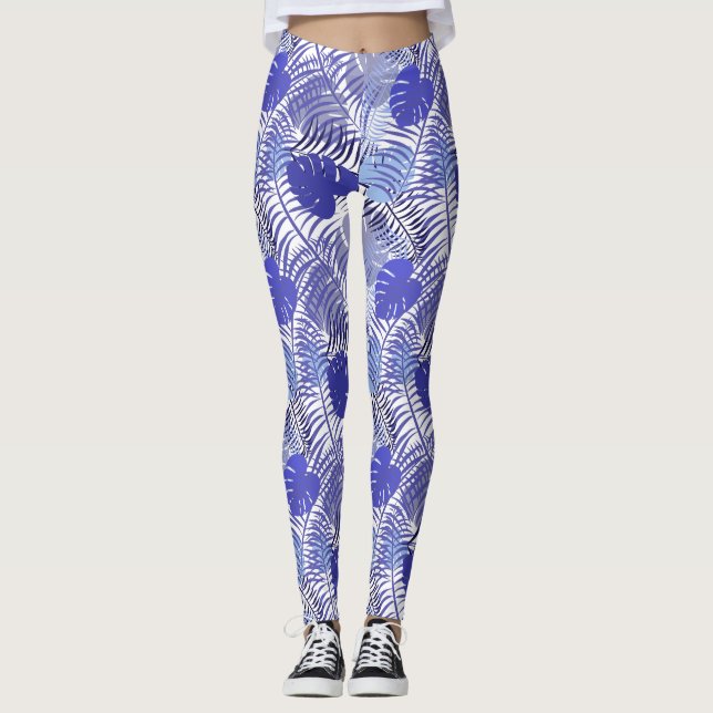 Leggings Feuille de palme bleu tropicale (Devant)