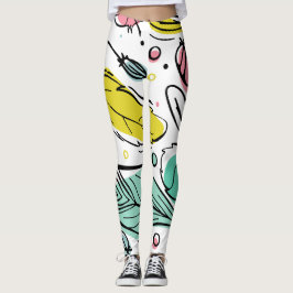 Leggings Feuille d'été vibrante l Coloré blanc rose