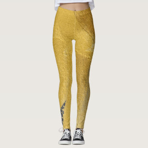 Leggings Feuille d'or, conception noire abstraite