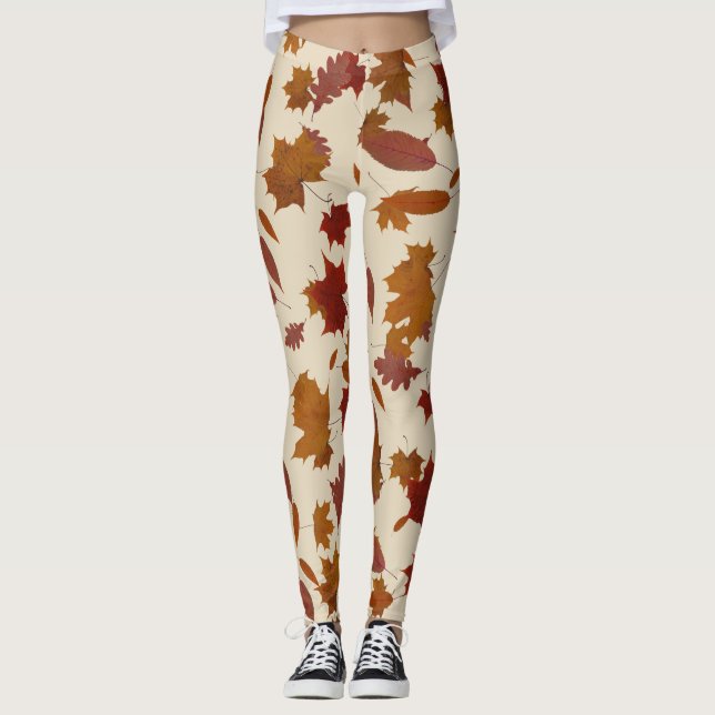 Leggings Feuille en baisse d'automne sur la crème faite sur (Devant)