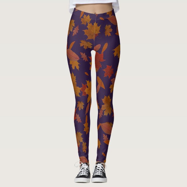 Leggings Feuille en baisse d'automne sur l'indigo foncé (Devant)