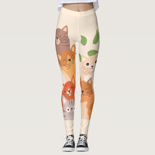 Leggings Feuilles à tongs de chats caricaturés
