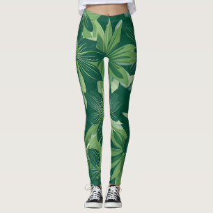 Leggings Feuilles Botaniques Vertes Tout-Sur-Imprimé Leggin