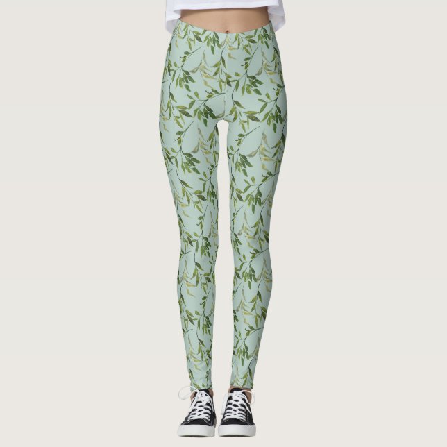 Leggings Feuilles d'aquarelle botanique tout-dessus (Devant)