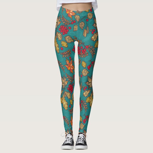 Leggings Feuilles d'automne Turquoise (Devant)