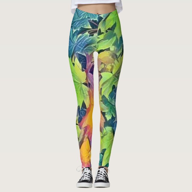 Leggings Feuilles de automne colorées avec aquarelle de cou (Devant)