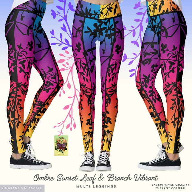 Leggings Feuilles de coucher de soleil ombre et pattes vibr (Créateur téléchargé)