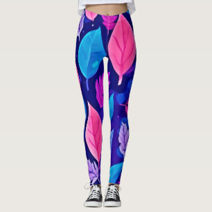 Leggings Feuilles de dessin animé Whimsical : violet et ros