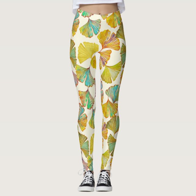 Leggings Feuilles de Gingko : Art Abstrait floral (Devant)