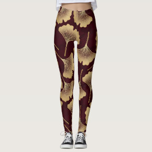 Leggings Feuilles de Ginkgo dorées Motif botanique de Bourg