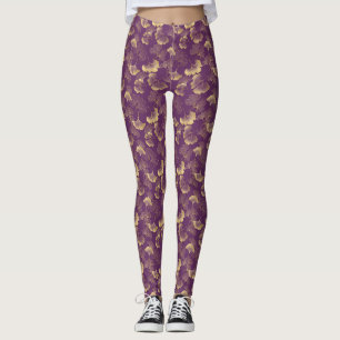 Leggings Feuilles de Ginkgo Or Pourpre Élégant Botanique