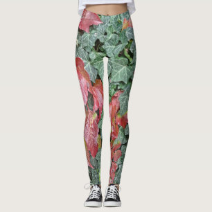 Leggings Feuilles de lierre vert rouge automne saison
