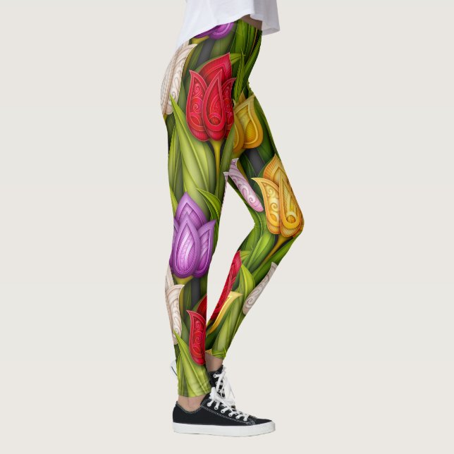 Leggings Feuilles de mode Pop Tulips en fleurs 3 (Droite)