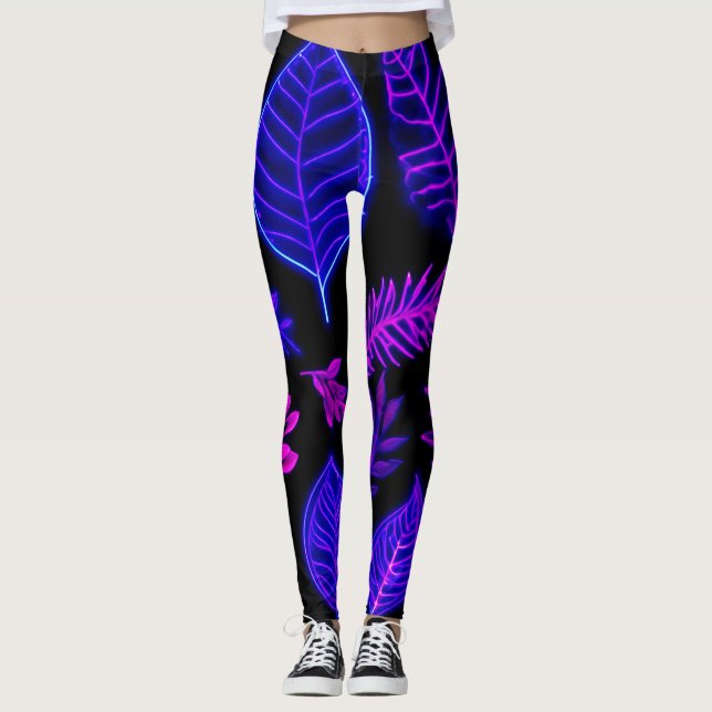 Leggings Feuilles de néon en teintes rose et violet (Devant)