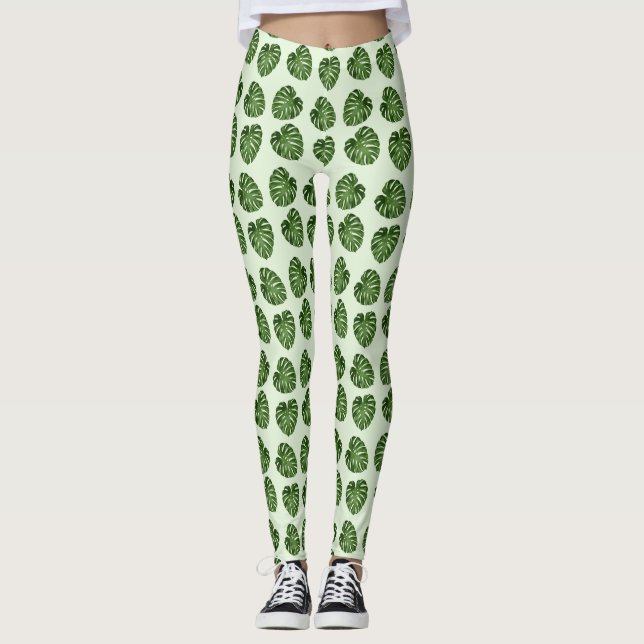 Leggings Feuilles de palmiers, Feuilles verts, Motif tropic (Devant)