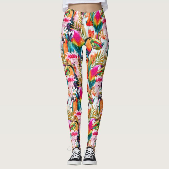 Leggings Feuilles de perroquets et palmiers 2 (Devant)