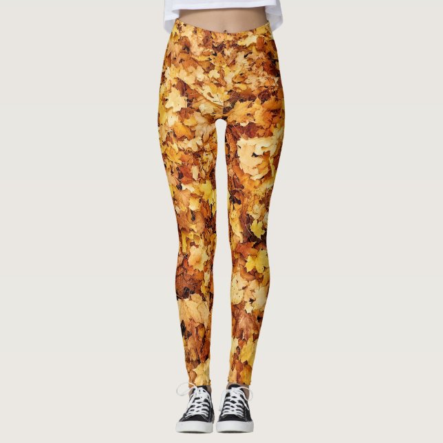 Leggings Feuilles d'érable jaune or (Devant)