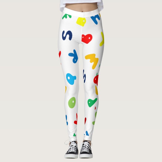 Leggings Feuilles d'impression recouvertes de lettres vives (Devant)