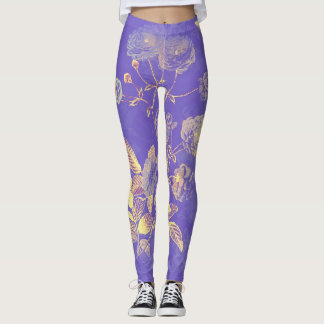 Leggings Feuilles D'Or Sur Arrière - plan Violet