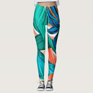 Leggings Feuilles Du Printemps Tropical Et De L'Été