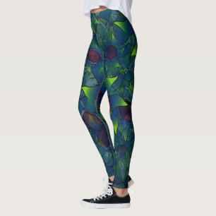 Leggings Feuilles virtuelles entaillées bleues avec hexagon