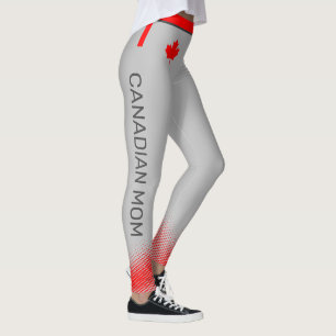 Leggings Fière MMOM canadienne avec feuille d'érable rouge 