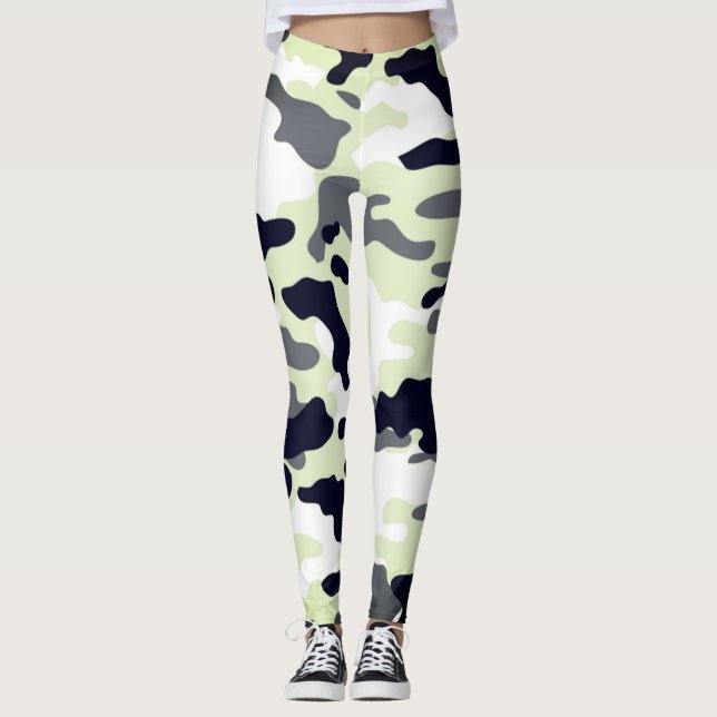 Leggings Fille dans la mode Green Black & White Army (Devant)
