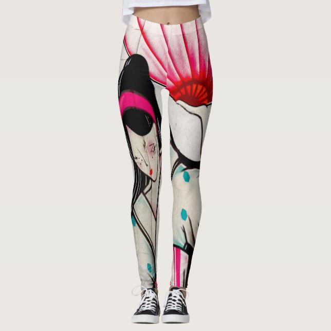 Leggings Fille de geisha avec le parapluie (Devant)