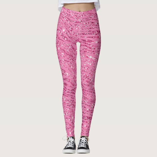 Leggings Fille Glitzy Parties scintillant rose Zebra (Devant)