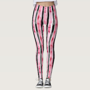 Leggings Fille rose blanc rayures noires